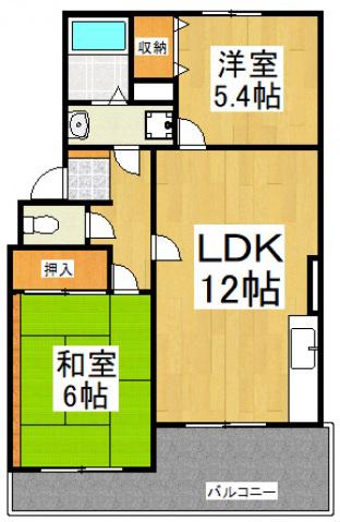 エスポワール東大和(2LDK/3階)の間取り写真