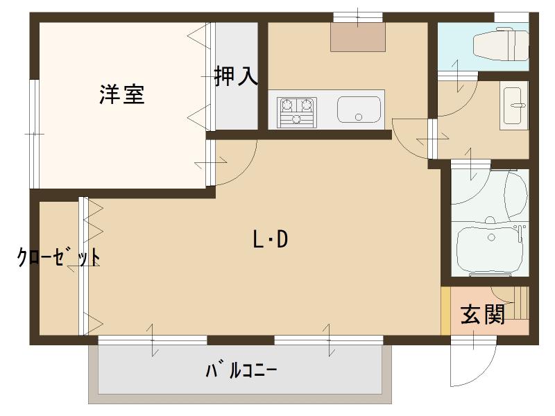 サンライフ大内野(1LDK/2階)の間取り写真