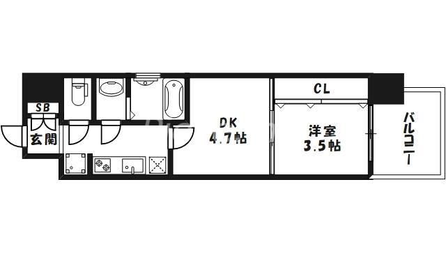 ビガーポリス417天満橋Ⅱ(1DK/8階)の間取り写真