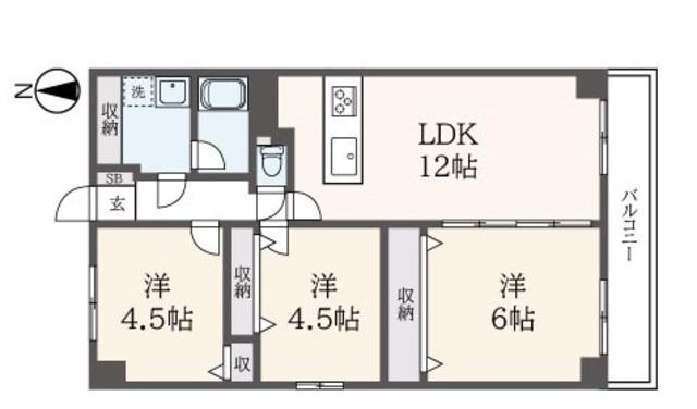 シャムロック弐番館(3LDK/3階)の間取り写真
