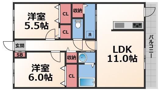 アグリアーブル(2LDK/1階)の間取り写真