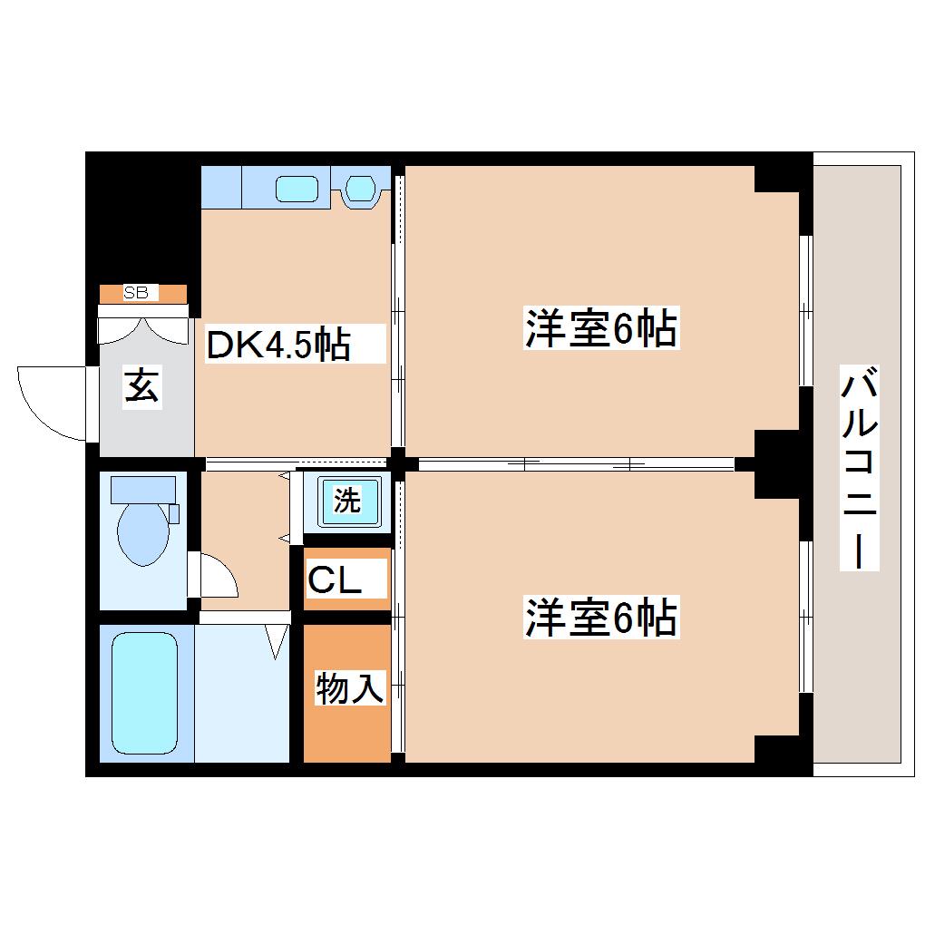 アルデール宮町(2DK/7階)の間取り写真