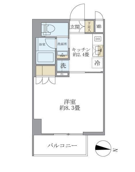 レクシード両国駅前(1K/6階)の間取り写真