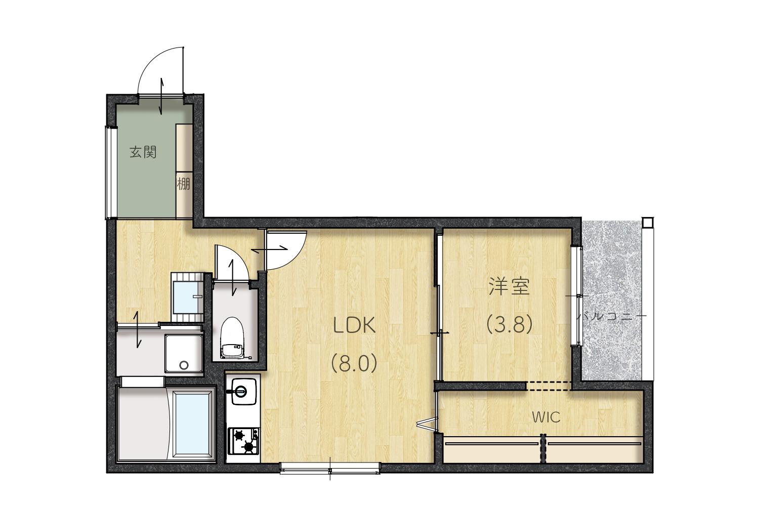 LIEN小山(1LDK/3階)の間取り写真
