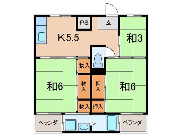 サンライズ高砂 3号棟(3K/1階)の間取り写真
