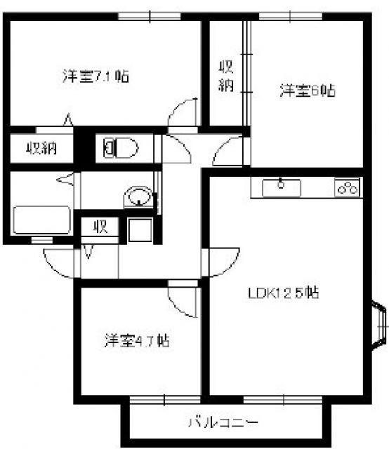 サンビレッジ葉山B(3LDK/1階)の間取り写真