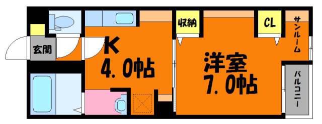スカイコート II(1K/2階)の間取り写真