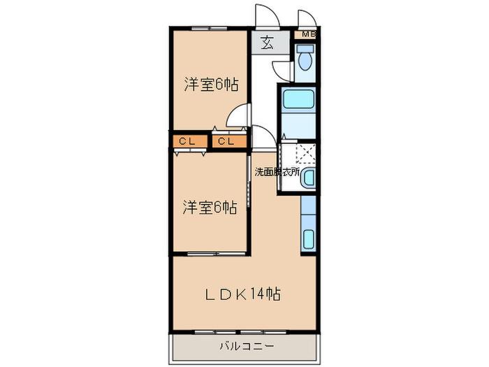 プラーンソレイユ密柑山2(2LDK/1階)の間取り写真