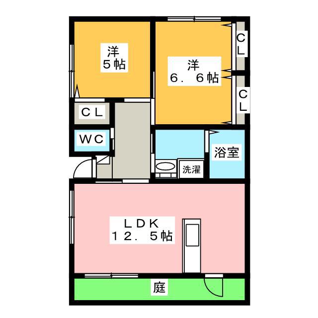 コンサドレートB(2LDK/1階)の間取り写真