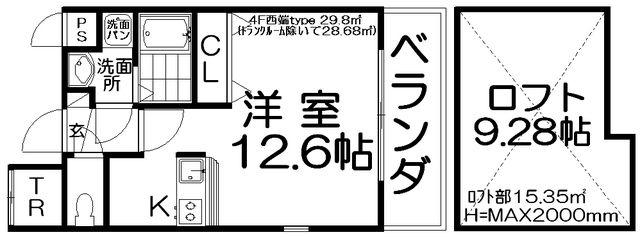 マンション桃(ワンルーム/4階)の間取り写真