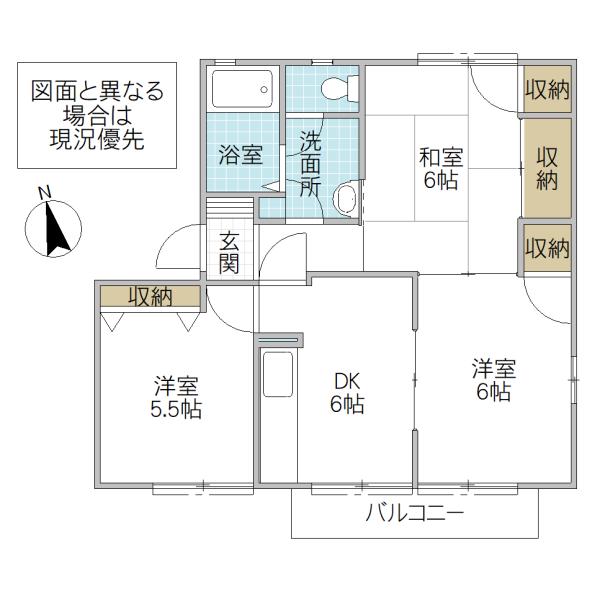 ソフォラ葉山B棟(3DK/1階)の間取り写真
