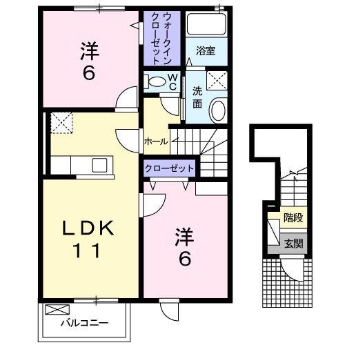 フェリーチェ I(2LDK/2階)の間取り写真