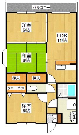 ピオーネハイツ(3LDK/2階)の間取り写真