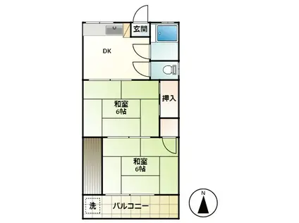 ベルハイツII(2DK/2階)の間取り写真