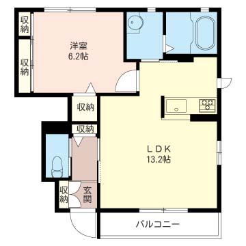 エスポワール B棟(1LDK/1階)の間取り写真