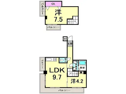プリオーレ神戸II(2K/9階)の間取り写真