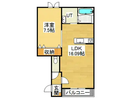プリマ上士幌C棟(1LDK/3階)の間取り写真