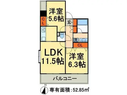 クオーレ梅田(2LDK/1階)の間取り写真