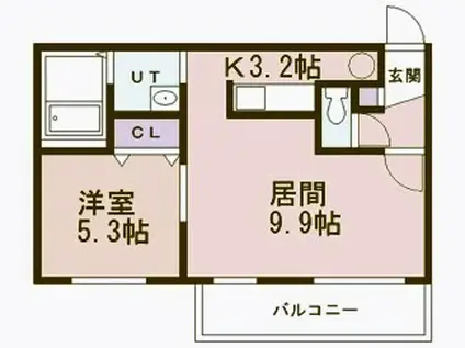 プレジャー室蘭駅前II(1LDK/2階)の間取り写真