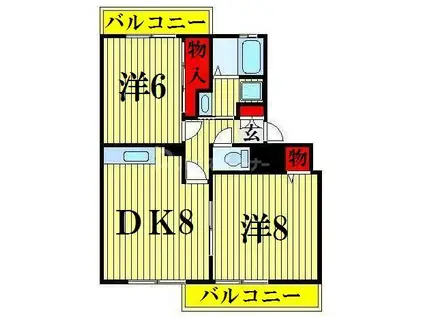 アローキャニオンF棟(2DK/1階)の間取り写真