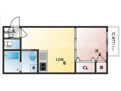 GRANDIR堺七道(1LDK/3階)の間取り写真