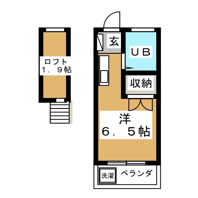 ロイヤルハイツB棟(ワンルーム/1階)の間取り写真