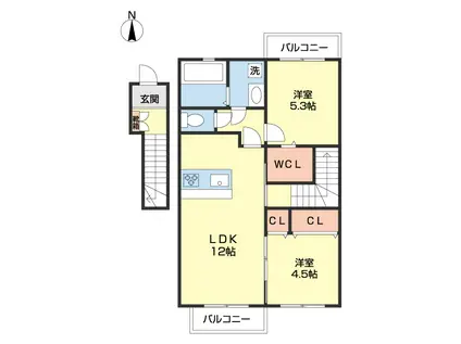 フェルーチェ(2LDK/2階)の間取り写真