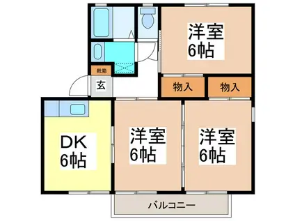 ラベンダーハイツ新井D棟(3DK/1階)の間取り写真