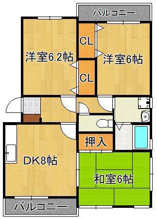 プレステ-ジ芦屋(3DK/3階)の間取り写真