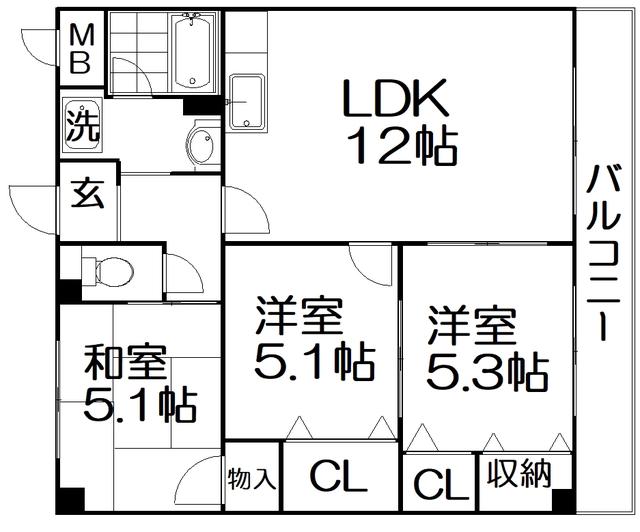 グローバルK(3LDK/3階)の間取り写真
