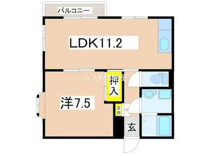 パストラーレ隈之城(1LDK/2階)の間取り写真