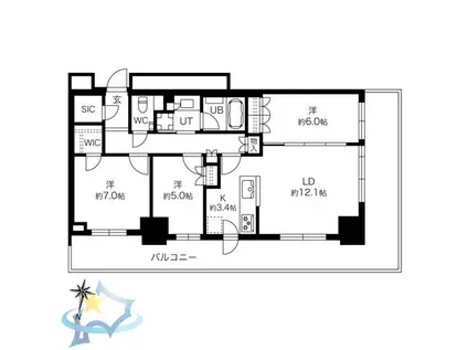 ライオンズタワー札幌(3LDK/12階)の間取り写真