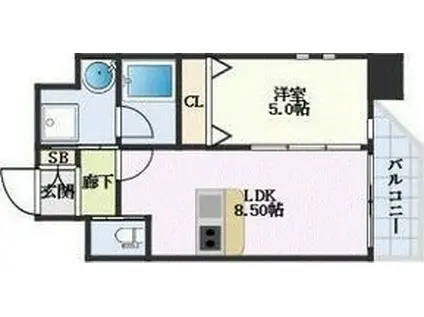 プレジオ江坂II(1LDK/6階)の間取り写真