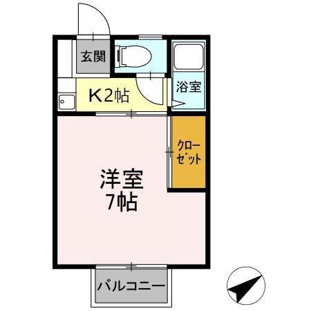 パークハウスA棟(1K/2階)の間取り写真