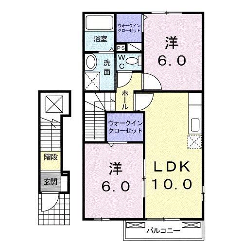 グリーンヒルズ・カーサE(2LDK/2階)の間取り写真