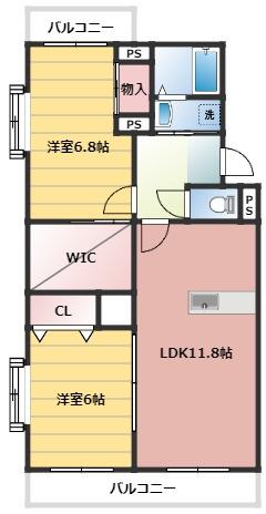 マナー領家(2LDK/4階)の間取り写真