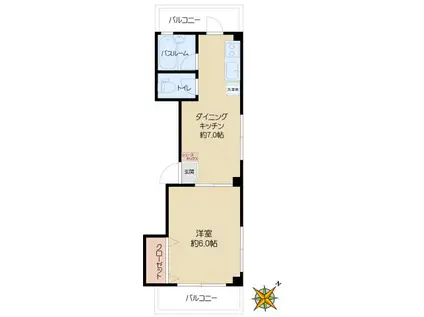 アルコバレーノ小石川(1DK/2階)の間取り写真