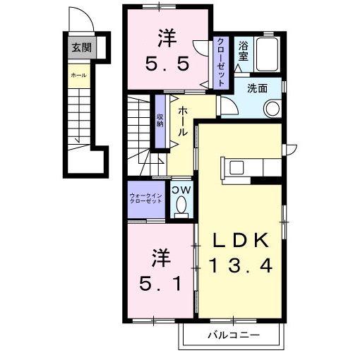 ウィステリアA棟(2LDK/2階)の間取り写真