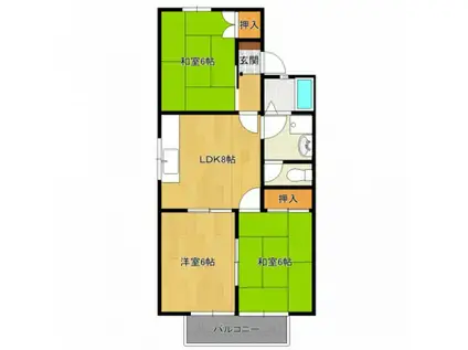 ジュネス新田B棟(3LDK/2階)の間取り写真