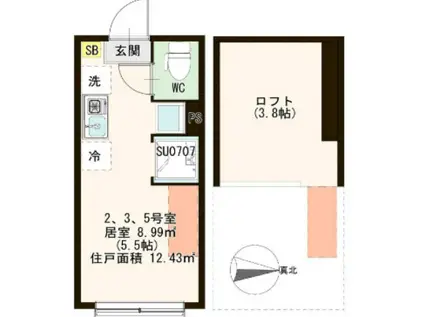 ハーモニーテラス千住宮元町(ワンルーム/1階)の間取り写真