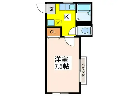 A FLAT(1K/2階)の間取り写真