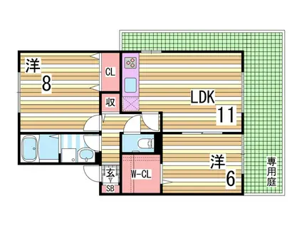 ラフィーネ二ッ屋(2LDK/2階)の間取り写真
