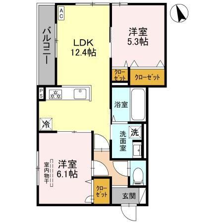 上甲子園廣和レジデンス(2LDK/3階)の間取り写真