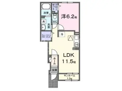 モン プチ アンジュ(1LDK/1階)の間取り写真