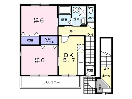 シャイニー・ドゥェル(2DK/2階)の間取り写真
