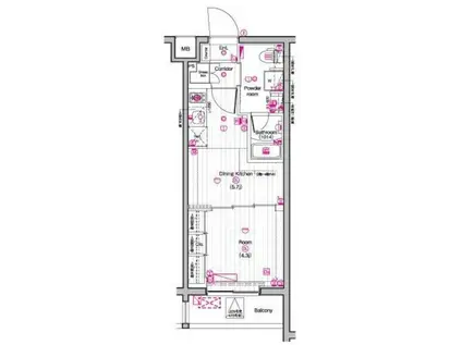 ザプレミアムキューブG東中野(1DK/5階)の間取り写真