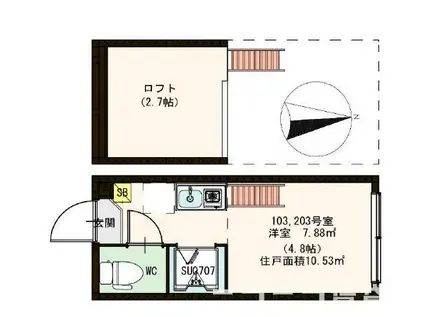 ハーモニーテラス下高井戸(ワンルーム/1階)の間取り写真