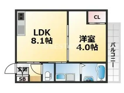 駒ヶ林アパートPJ(1LDK/2階)の間取り写真