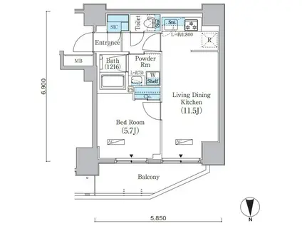 プライムブリス上野元浅草(1LDK/7階)の間取り写真