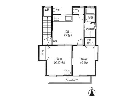 ピュア・パフュームイースト(2DK/1階)の間取り写真